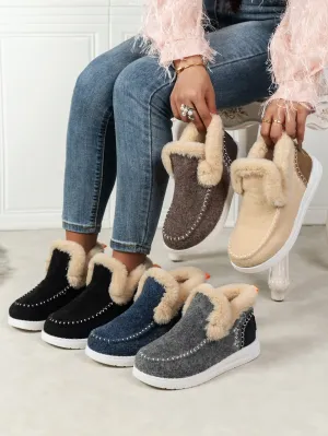 Women's Furry Suede Flat Sneakers with Round Toe | Cozy Comfort and Style